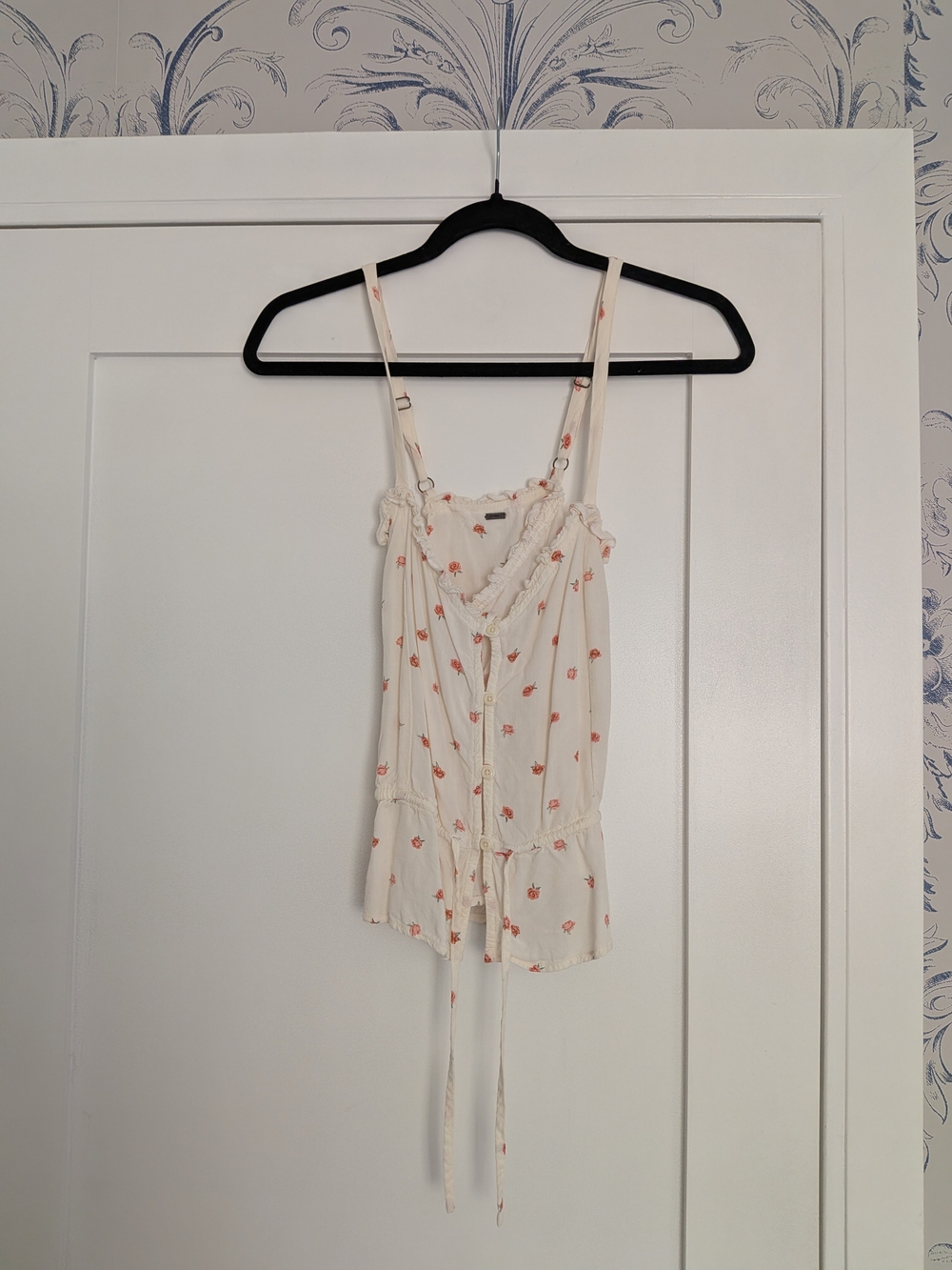Cream Floral Tie-Waist Cami Top